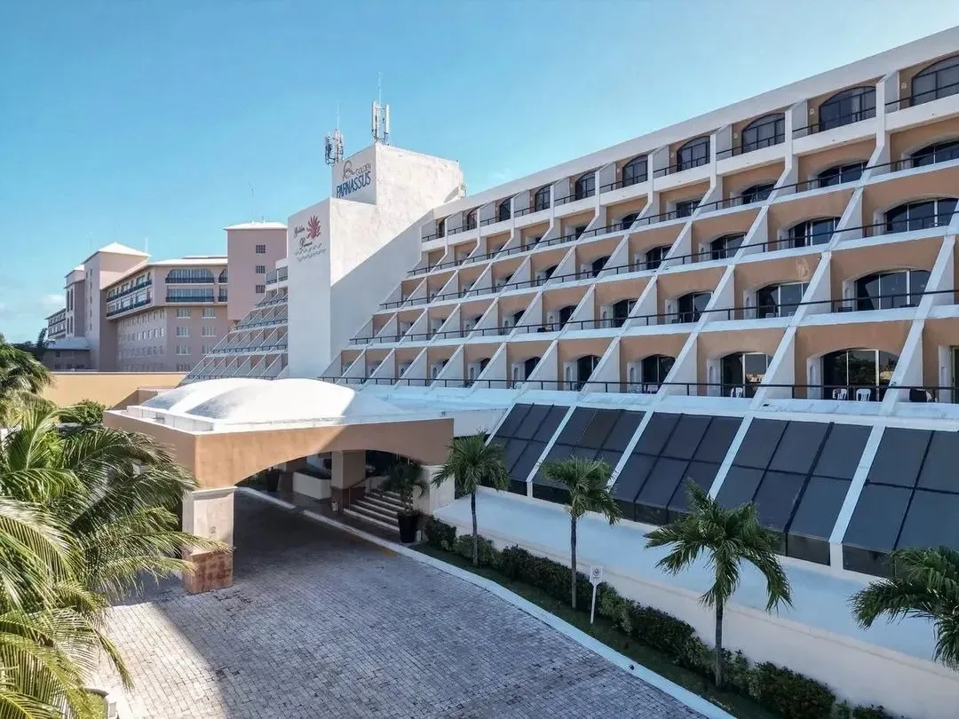 Exterior of the Gran Golden Parnassus hotel in Cancún, which has been ordered to be auctioned to pay worker debts.