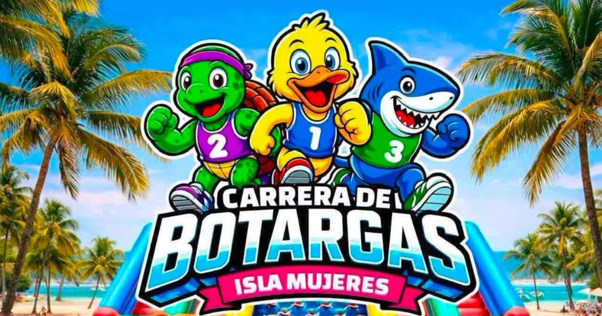 Colorful mascot characters gather on the beach at Playa Centro in Isla Mujeres for the upcoming municipal mascot race.