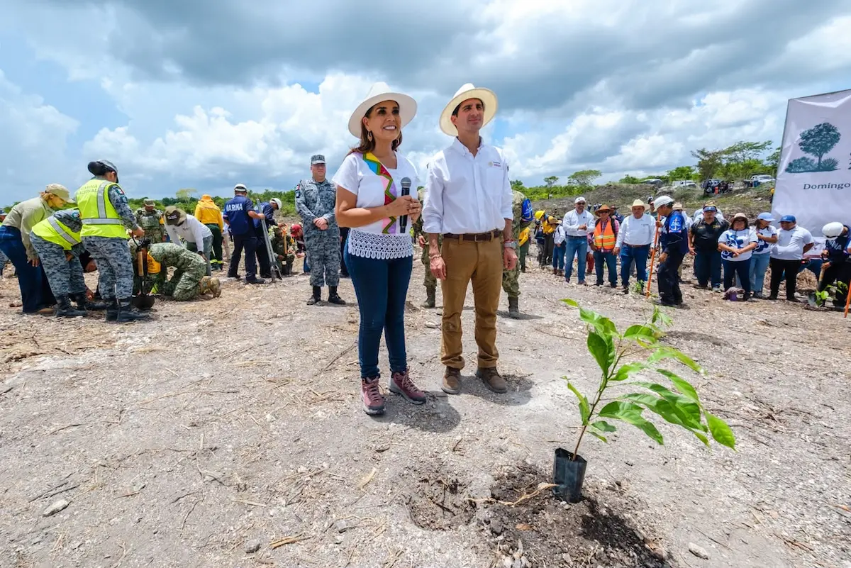 Governor Mara Lezama speaks at the National Reforestation Program launch in Caobas, Quintana Roo