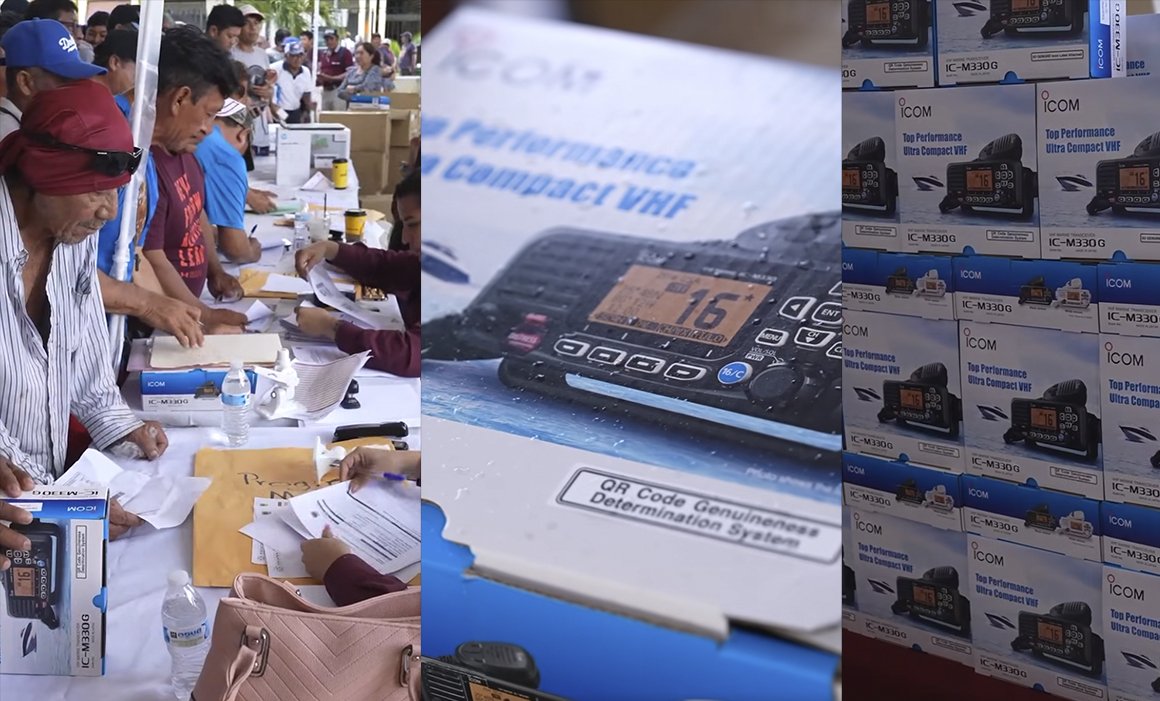 Small fishing boats in Yucatan receive marine radios as part of the state's maritime safety program.