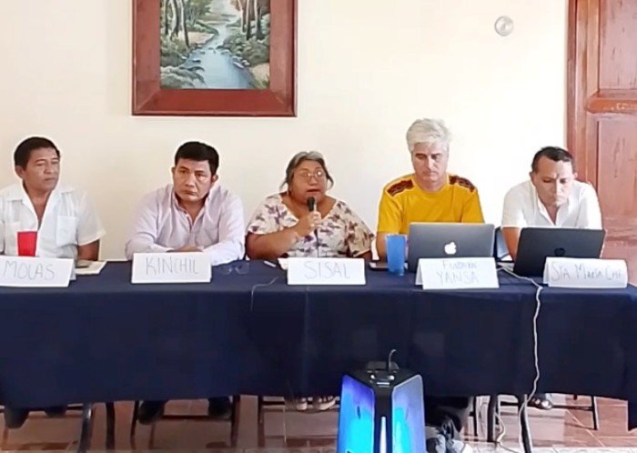 Maya community leaders speak at a news conference in Merida, Yucatan