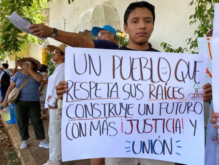 Maya community members holding a meeting to discuss the proposed indigenous rights law in Yucatan, Mexico