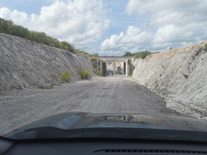 A flooded water crossing built next to the Maya Train in Caobas, Quintana Roo