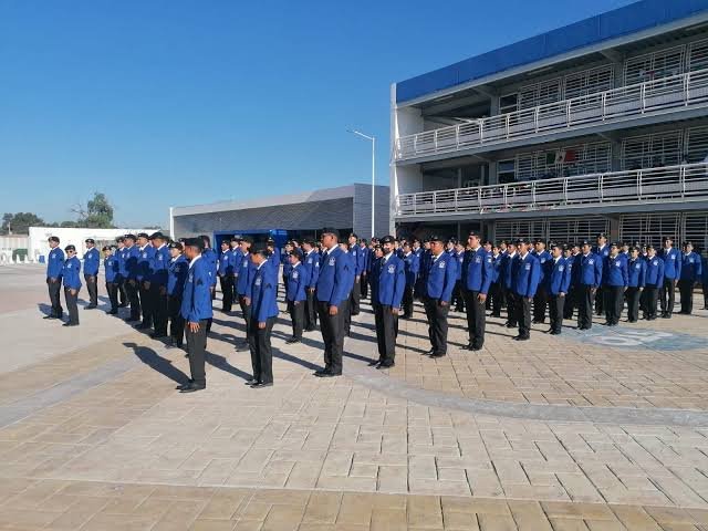 Students in uniform at a militarized private school in Quintana Roo, Mexico.