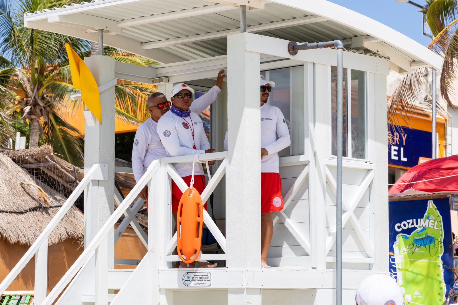 A new lifeguard tower at Playa Fundadores beach in Playa del Carmen, Mexico