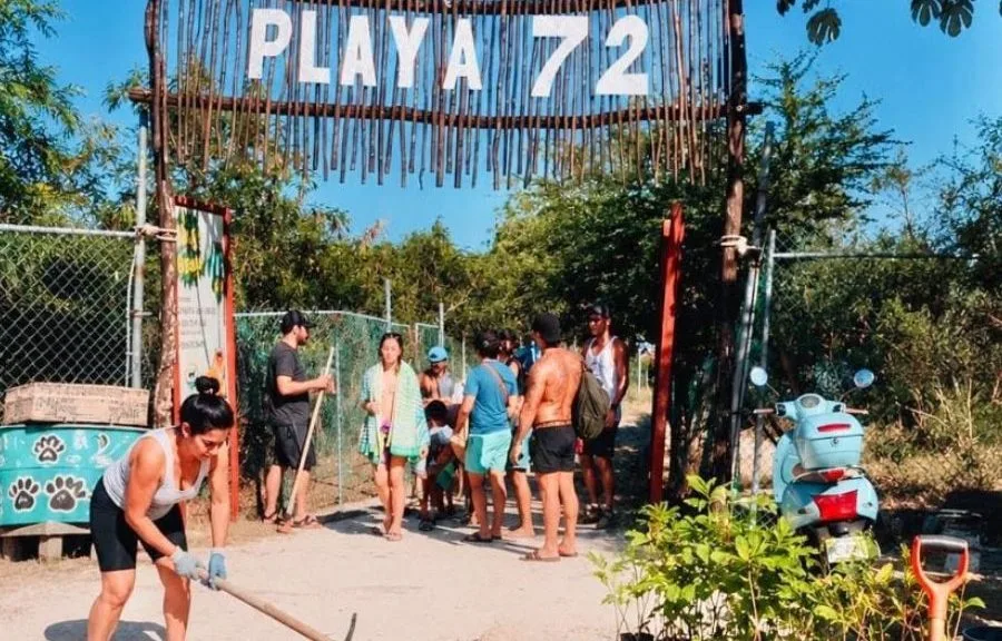 Residents plant native trees at the Playa 72 access during a reforestation day in Playa del Carmen's Colosio neighborhood.