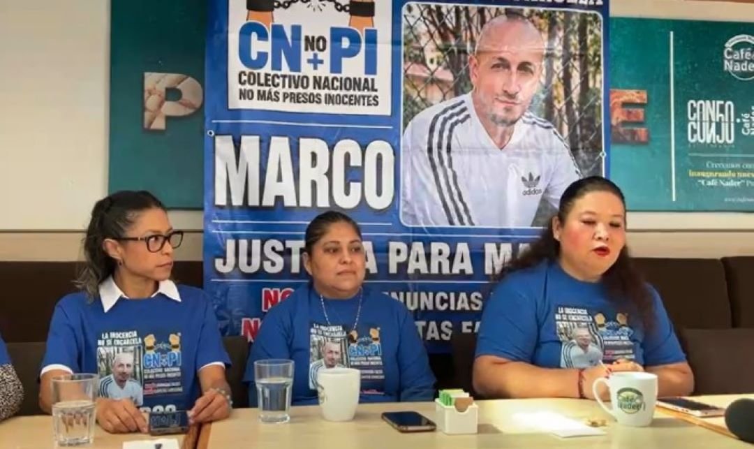 Ariadne Song Anguas and activists at a press conference in Cancun denouncing the detention of Marco Antonio Cano