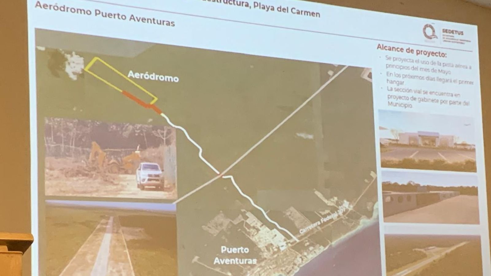 Aerial view of the new Puerto Aventuras aerodrome runway in Quintana Roo, Mexico