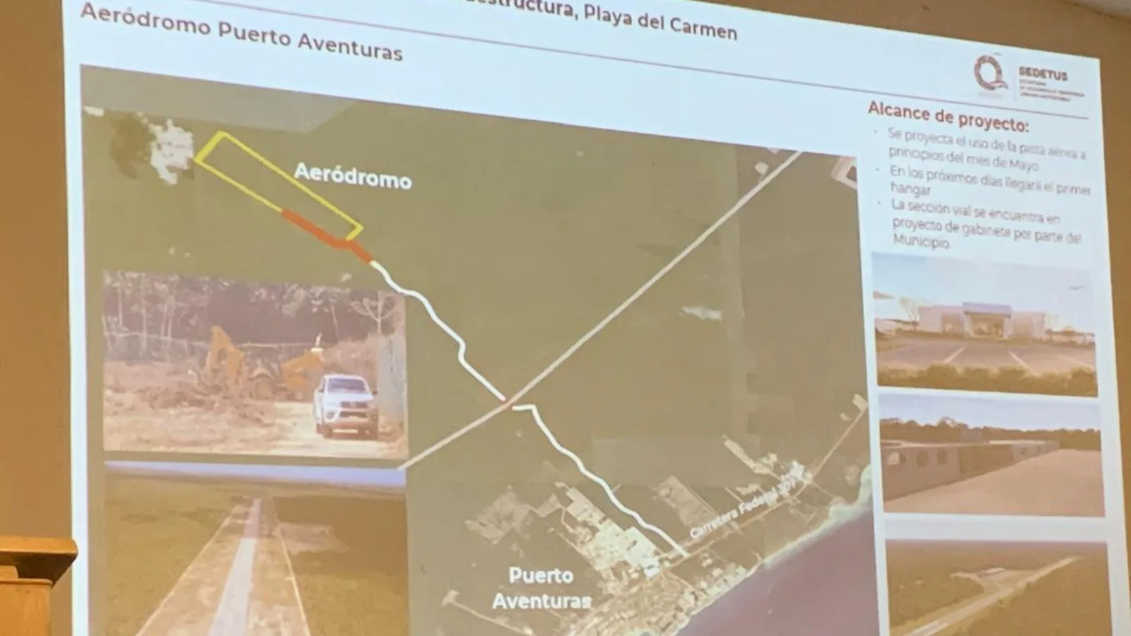Aerial view of the new Puerto Aventuras aerodrome runway in Quintana Roo, Mexico