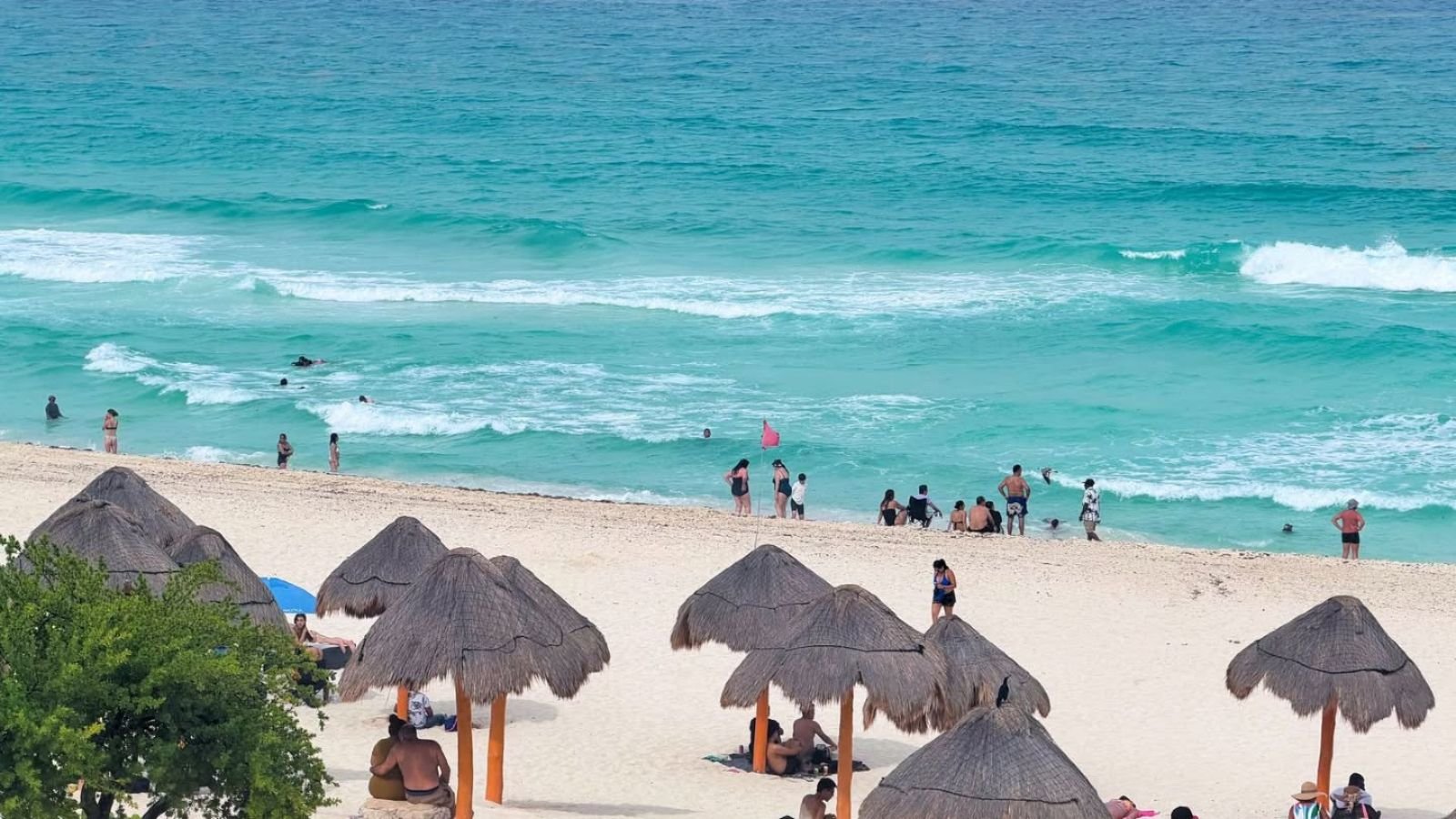 Beach and resort hotels in Quintana Roo during summer vacation season.