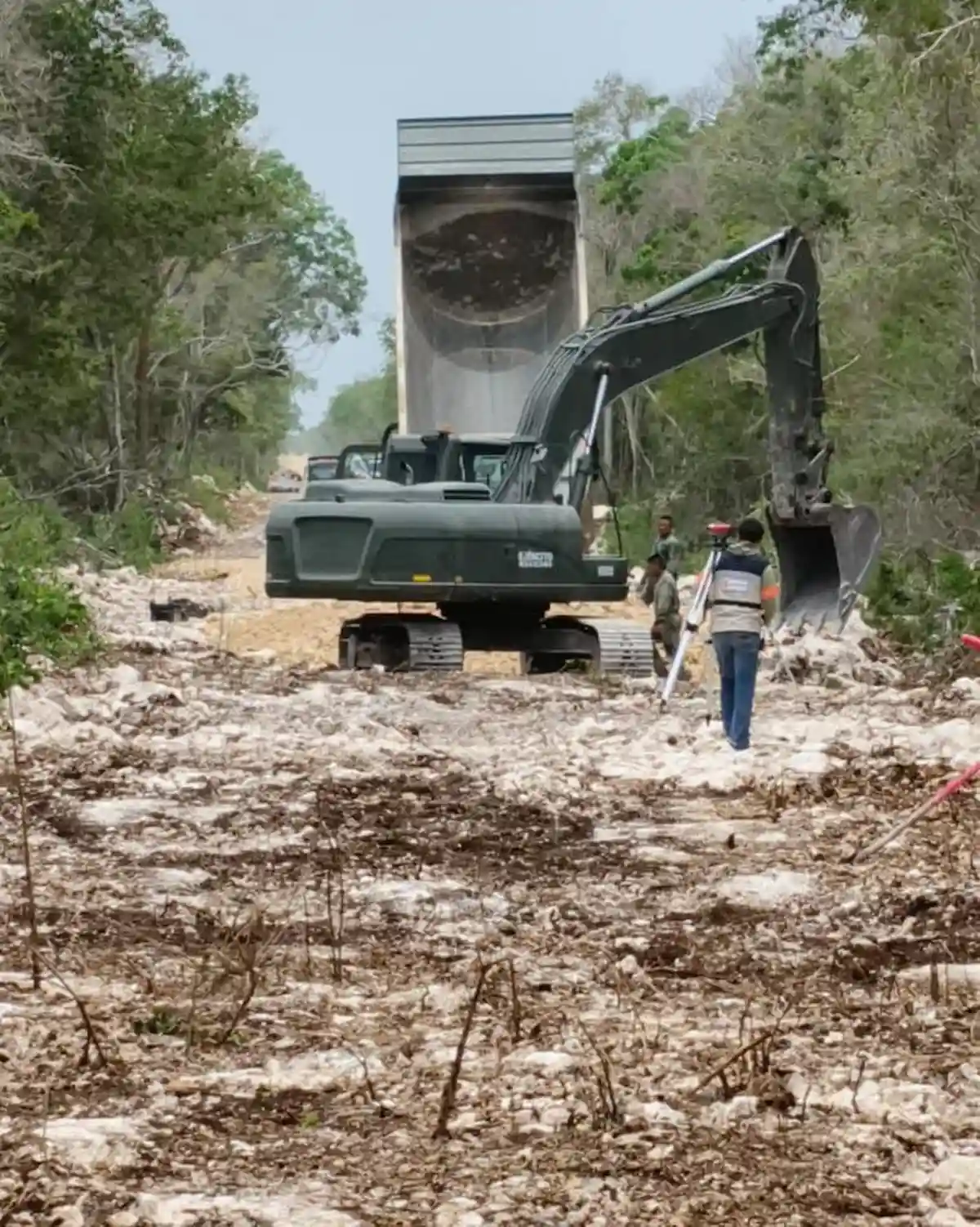 Construction work on a road over the Sac Actún cave system in Tulum, Quintana Roo