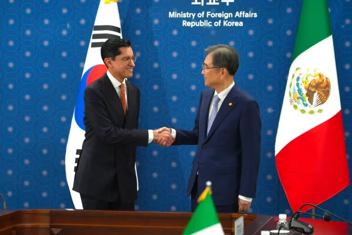 Mexican Foreign Minister Roberto Velasco and South Korean Foreign Minister Cho Hyun during an official meeting