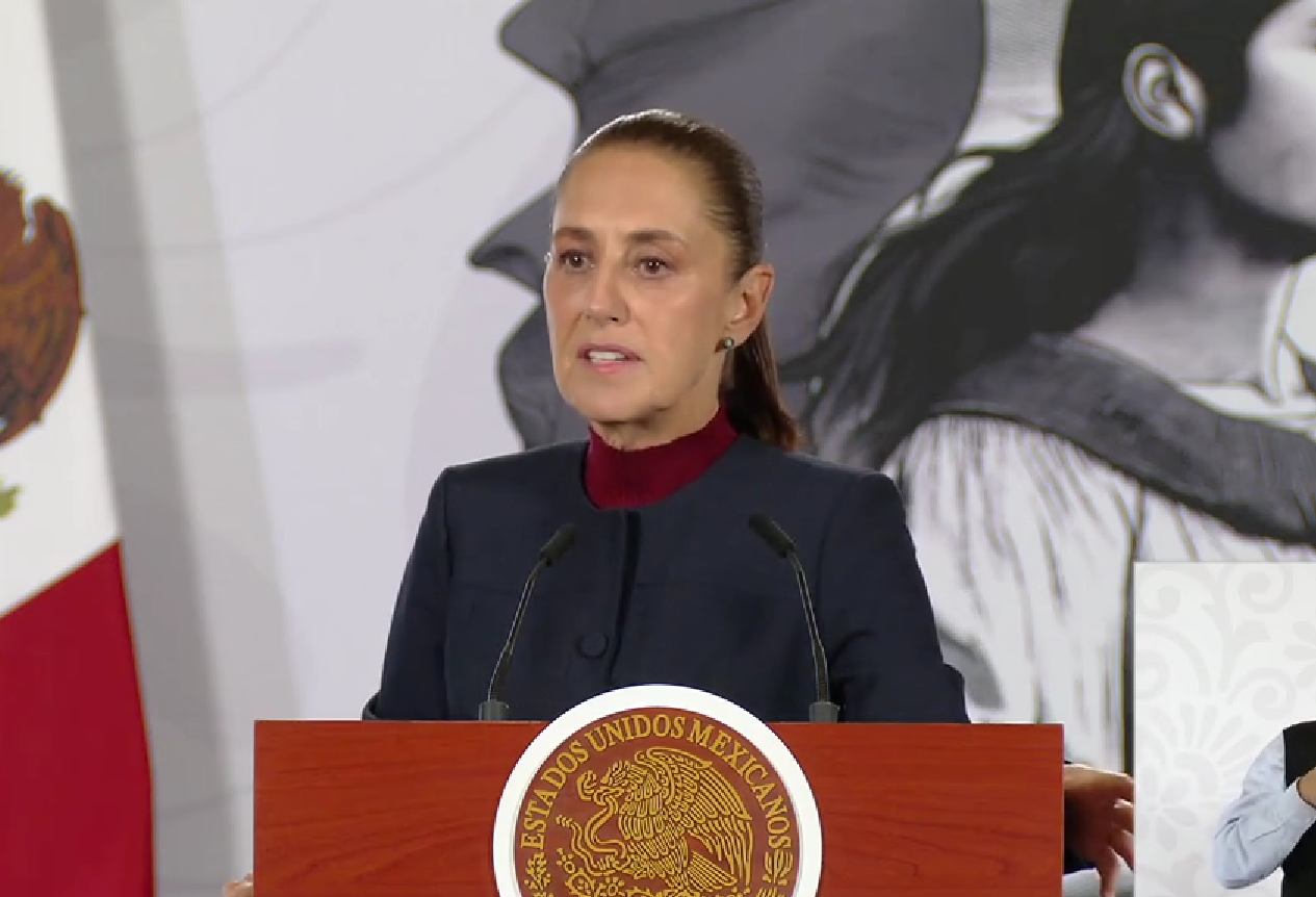 Mexican President Claudia Sheinbaum speaks during her morning press conference in Mexico City.