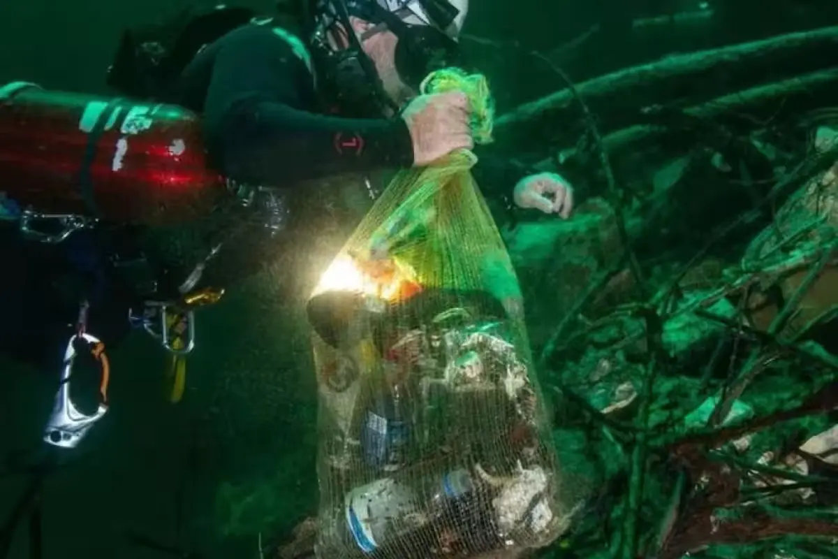 A snack wrapper found in the Chankom cenote 24 years after it was thrown away.
