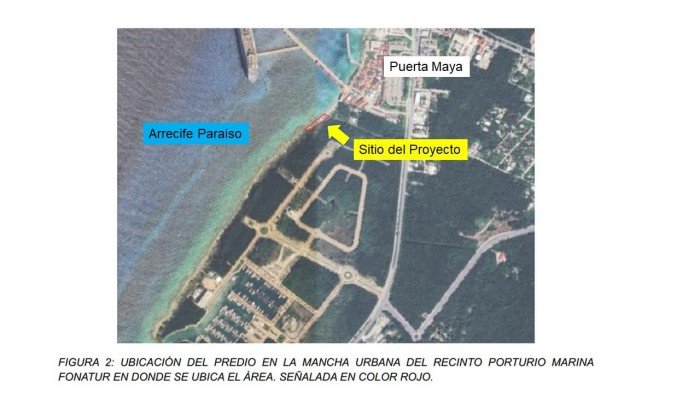 Coastal area in southern Cozumel where the proposed Club de Playa Cozumel Opportunity beach club would be built, near reef ecosystems including Arrecife Paraíso.