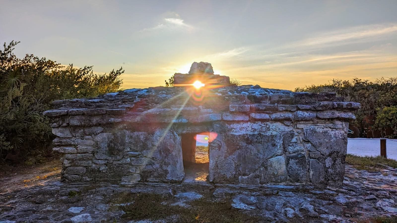 The Maya structure El Caracol at Punta Sur in Cozumel, where sunlight passes through its openings during a solar event