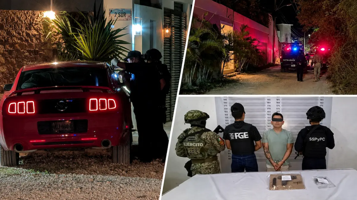 Police and forensic teams work at the scene of a fatal shooting in Tulum.