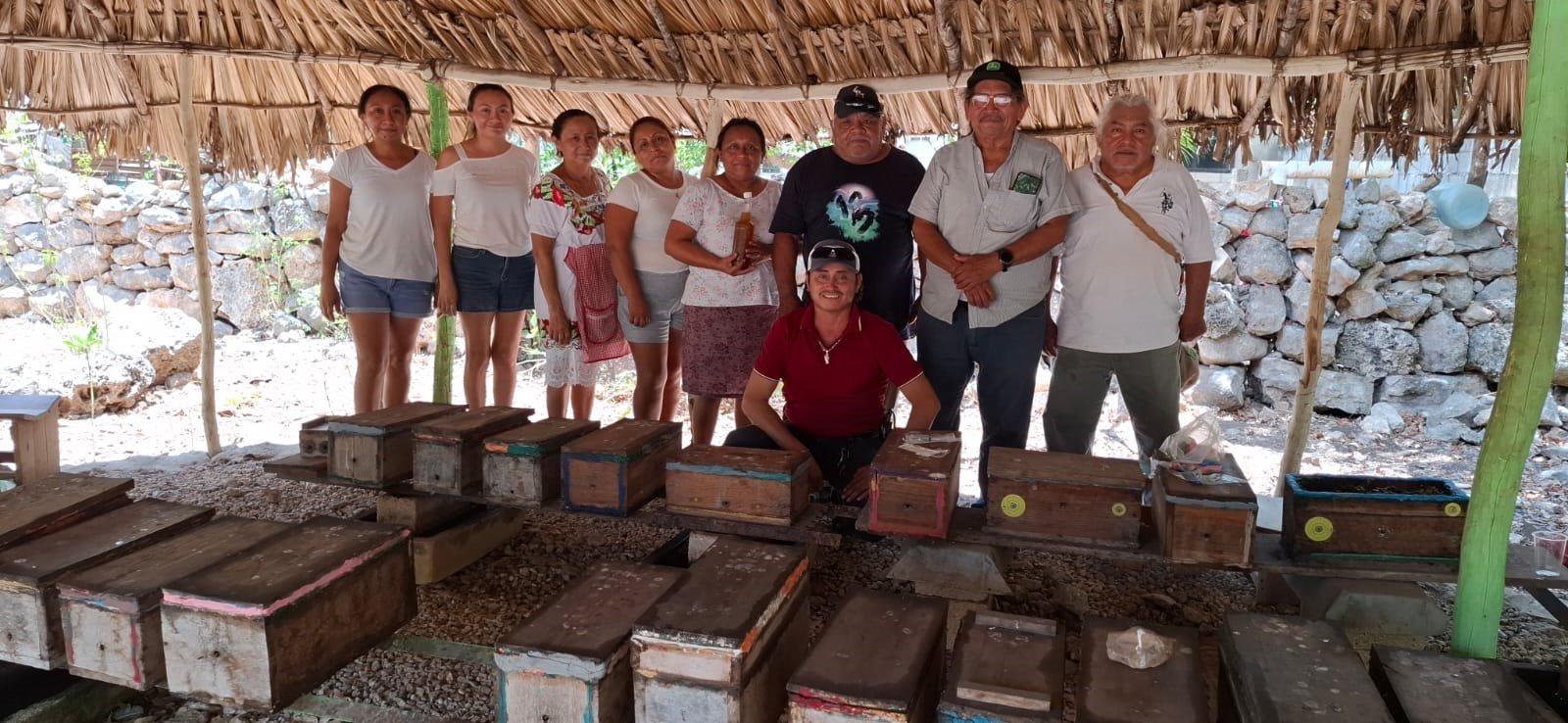 Researchers and community members working to establish a meliponary in the Maya zone of Quintana Roo