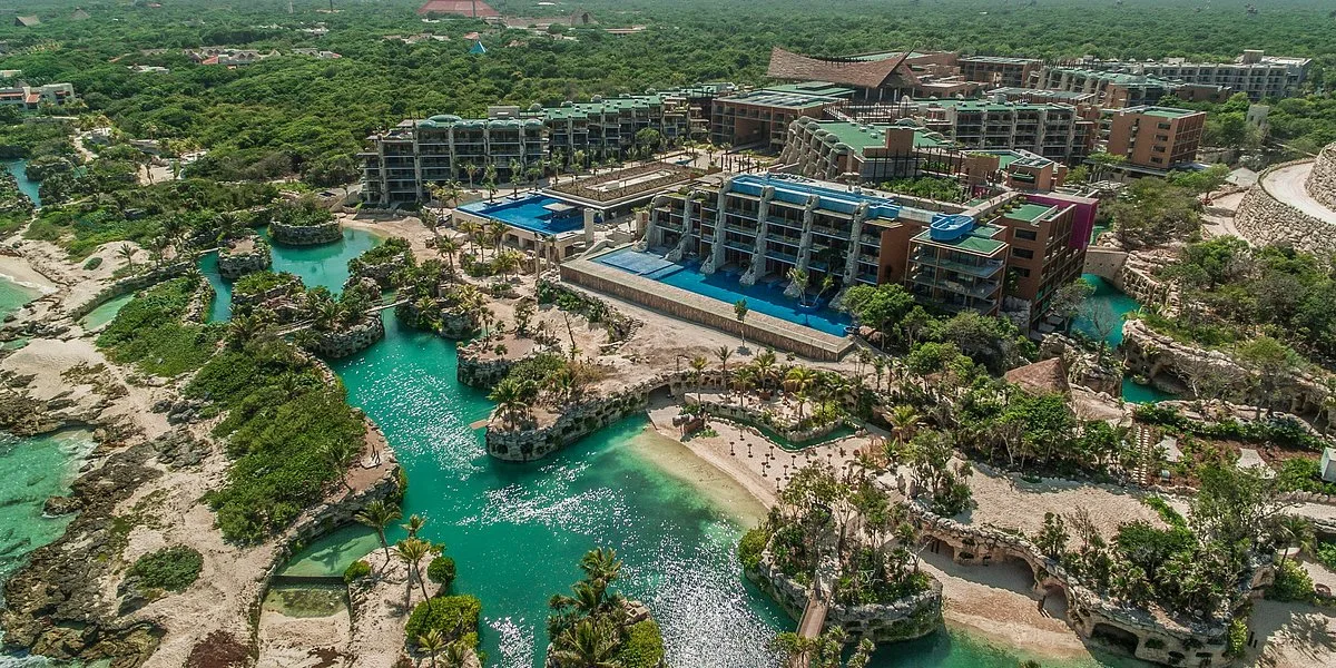 Beachfront hotels along the Cancún coastline in Quintana Roo, Mexico
