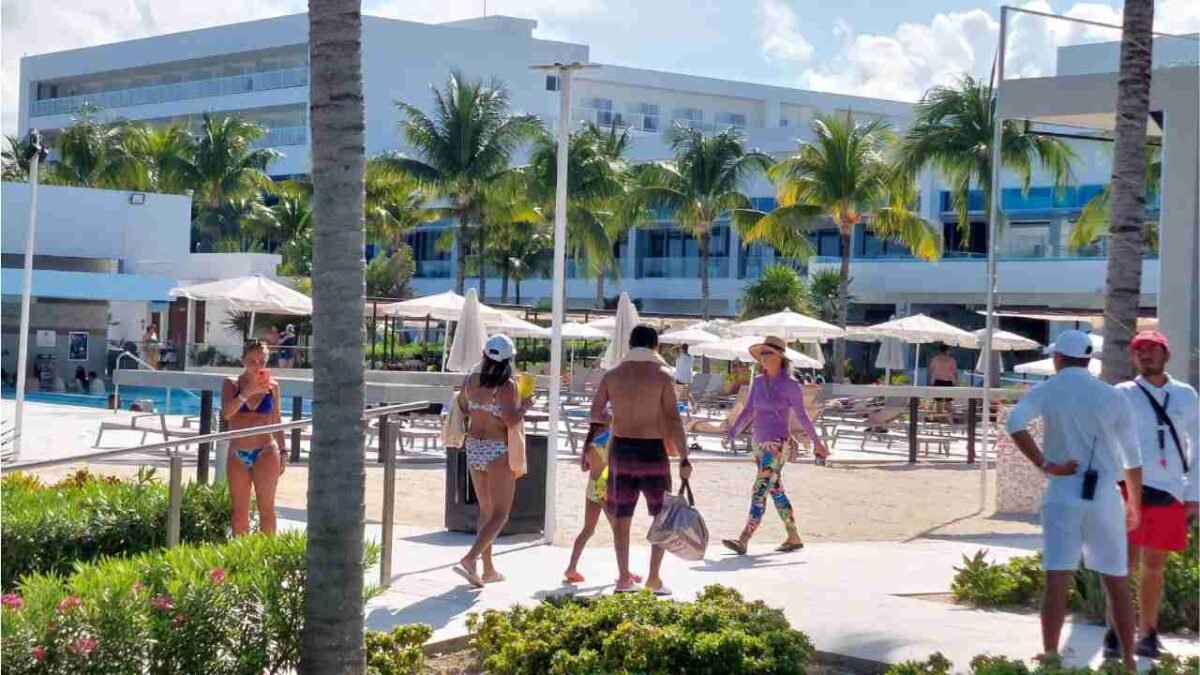 Beachfront hotels along the Cancun hotel zone in Quintana Roo, Mexico