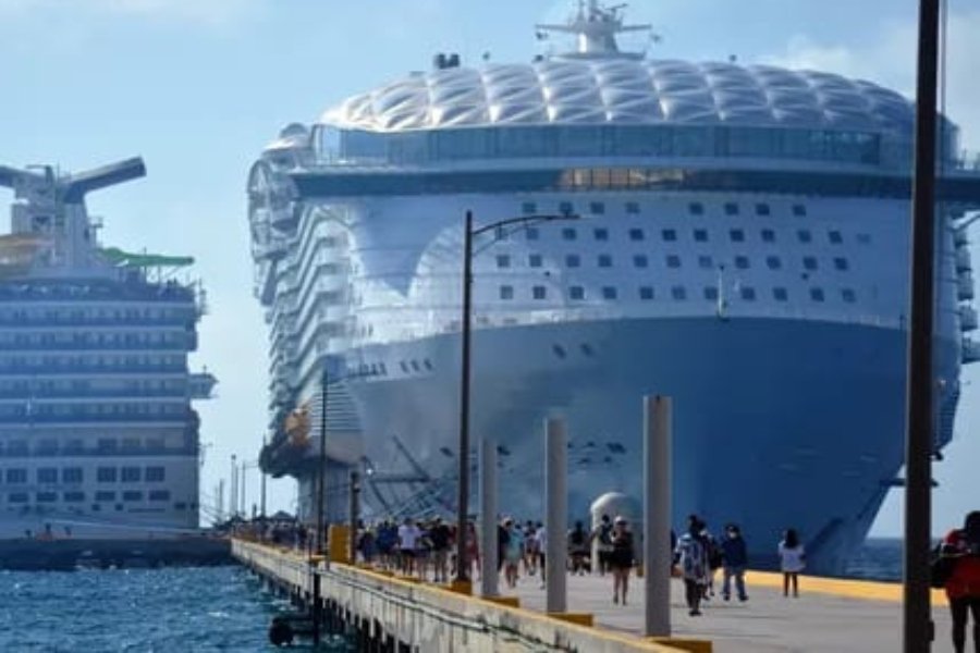A Carnival cruise ship docked at the Costa Maya pier in Mahahual, Quintana Roo, where the line is reducing calls