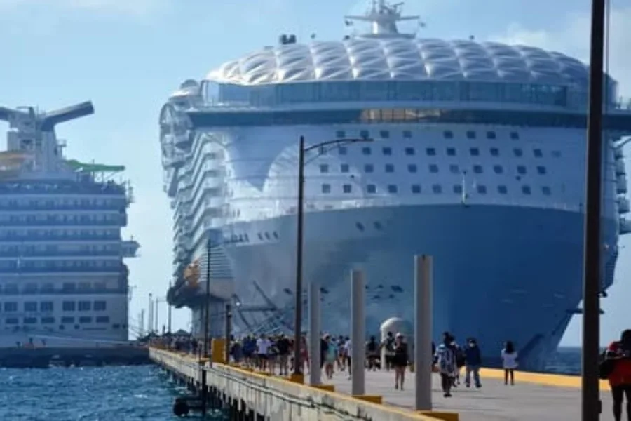 A Carnival cruise ship docked at the Costa Maya pier in Mahahual, Quintana Roo, where the line is reducing calls
