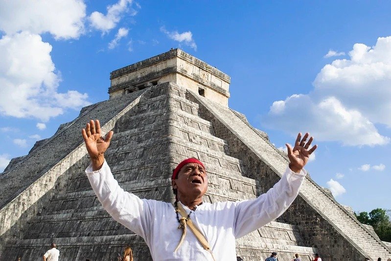 El Castillo pyramid at Chichén Itzá, also known as the Temple of Kukulcán, where the equinox casts a serpent-shaped shadow