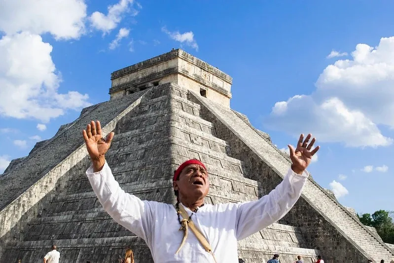 El Castillo pyramid at Chichén Itzá, also known as the Temple of Kukulcán, where the equinox casts a serpent-shaped shadow