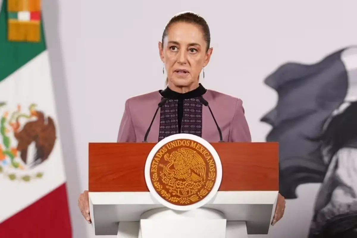 Mexican President Claudia Sheinbaum speaks during a morning press conference in Mexico City
