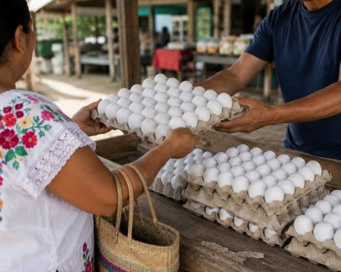 Eggs in crates at a market in Quintana Roo, Mexico