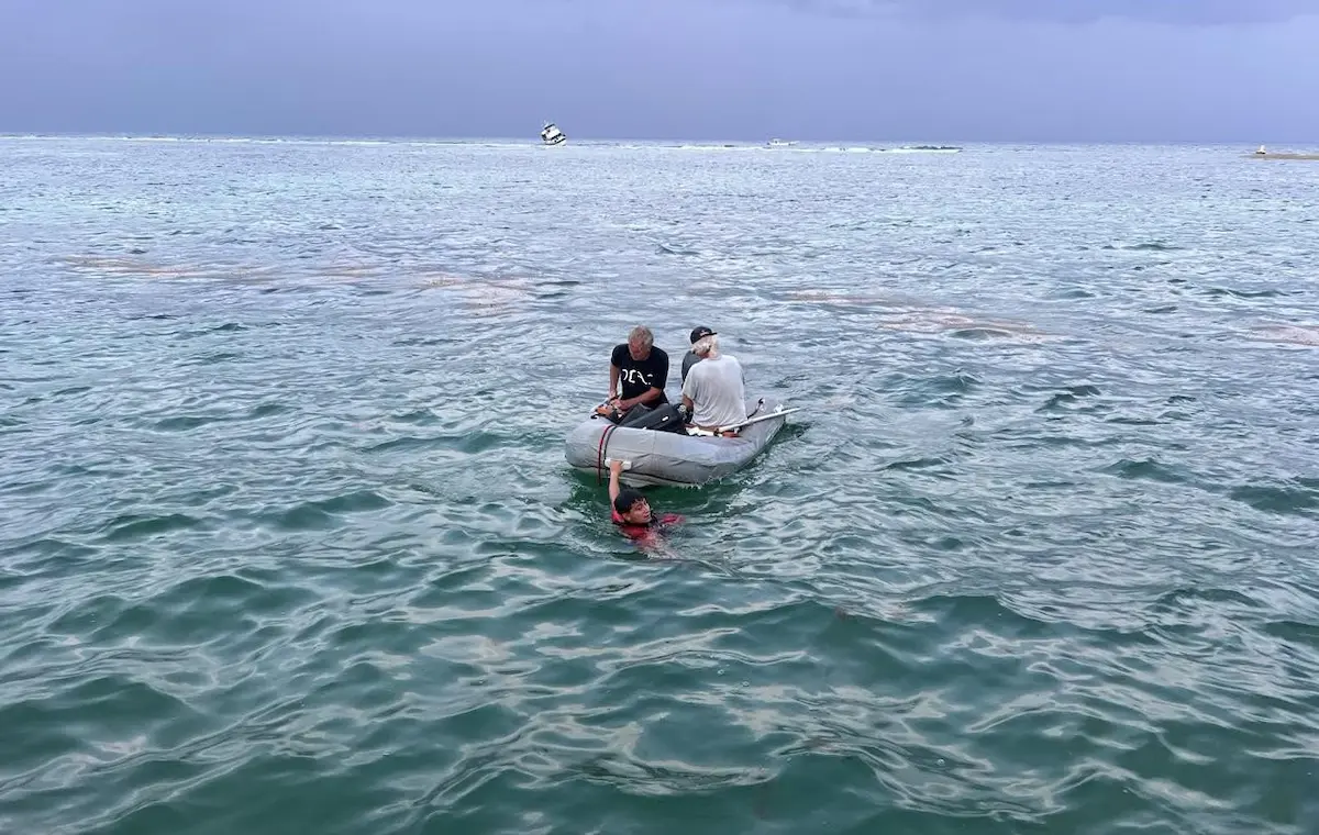 A foreign-flagged yacht stranded on the coral reef known as El Quebrado off the coast of Mahahual, Quintana Roo