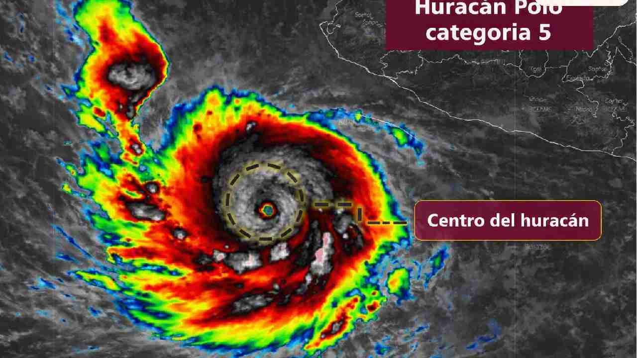 Satellite view of Hurricane Polo at Category 5 strength over the Pacific Ocean off Mexico's southwestern coast