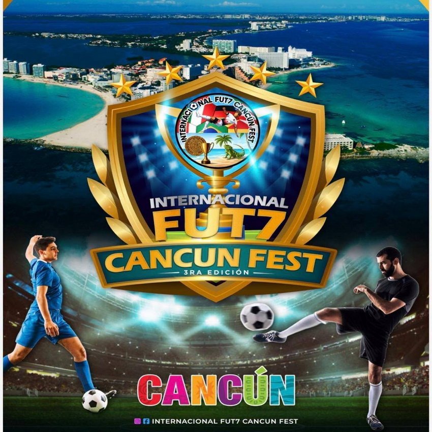 Players compete at the International FUT 7 Cancún Fest on turf fields in Cancún, Mexico.