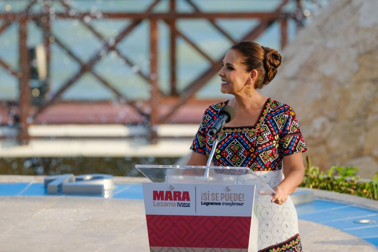 Mara Lezama, governor of Quintana Roo, delivers her fourth government report in Chetumal.
