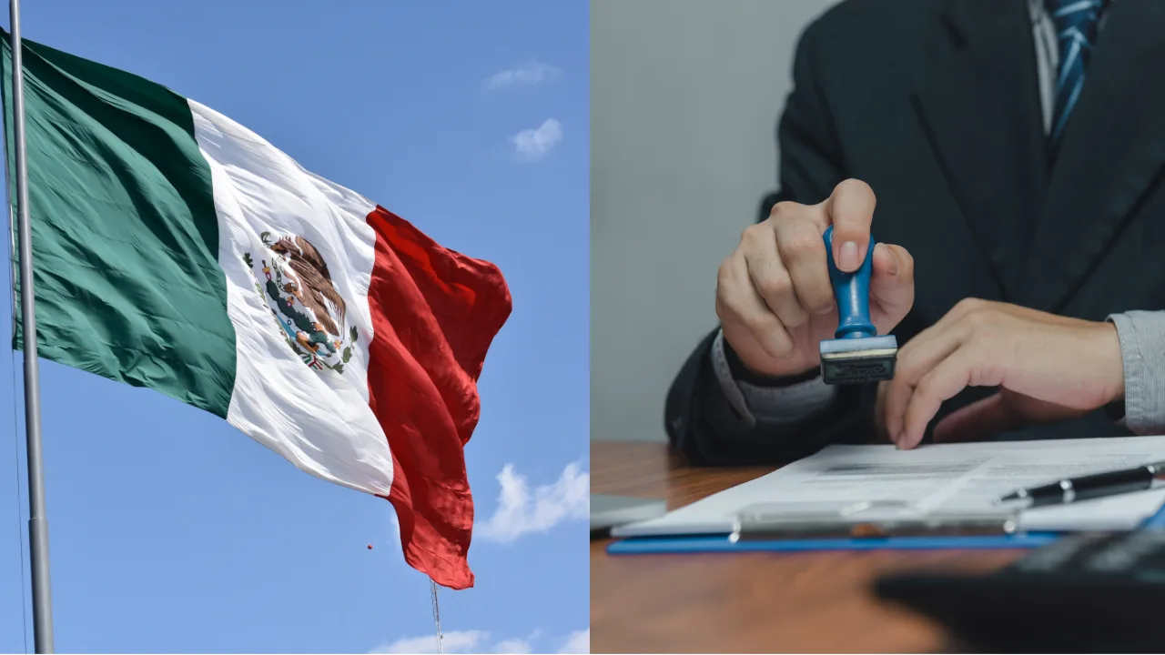 Mexican immigration officers check documents at an airport counter in Mexico