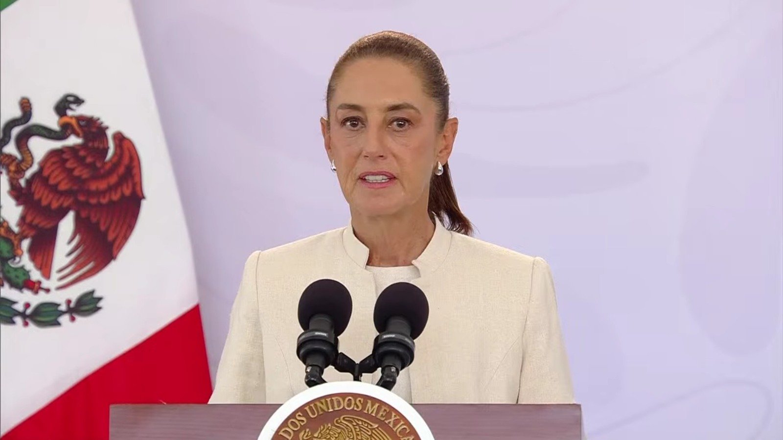 Mexican President Claudia Sheinbaum speaks at a morning press conference about trade negotiations with the United States