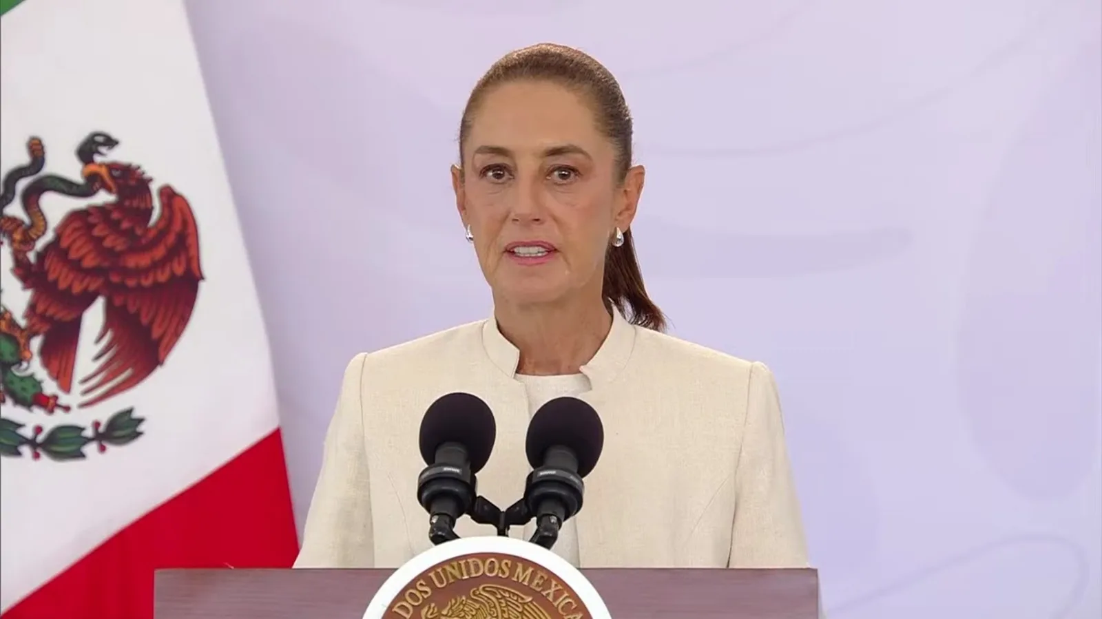 Mexican President Claudia Sheinbaum speaks at a morning press conference about trade negotiations with the United States