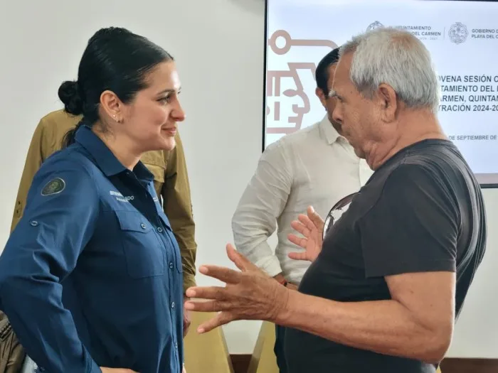 Estefanía Mercado Ascencio, municipal president of Playa del Carmen, speaking during an interview