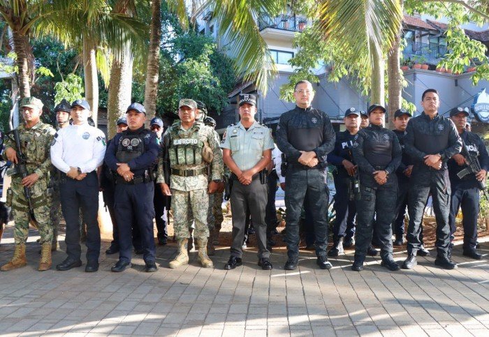 Municipal police officers patrolling a street in Playa del Carmen, Quintana Roo