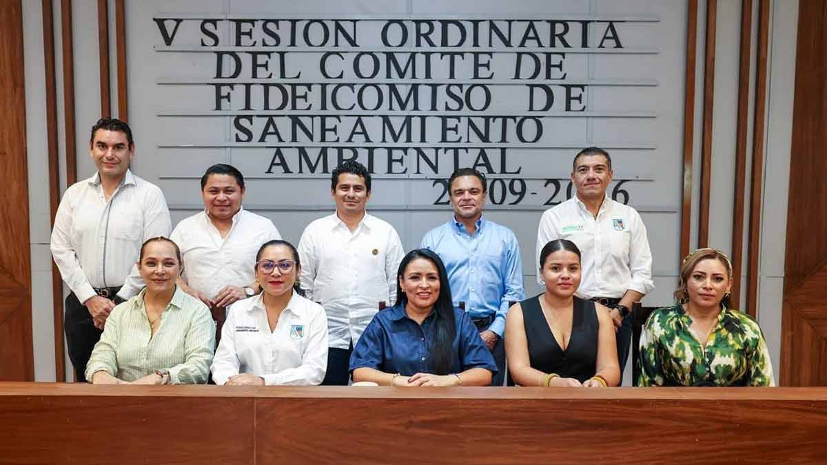 Municipal president Blanca Merari Tziu Muñoz speaks during the environmental sanitation trust committee session in Puerto Morelos, Quintana Roo