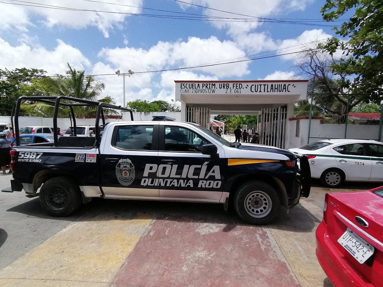 Uniformed police officers standing in formation in Quintana Roo, Mexico