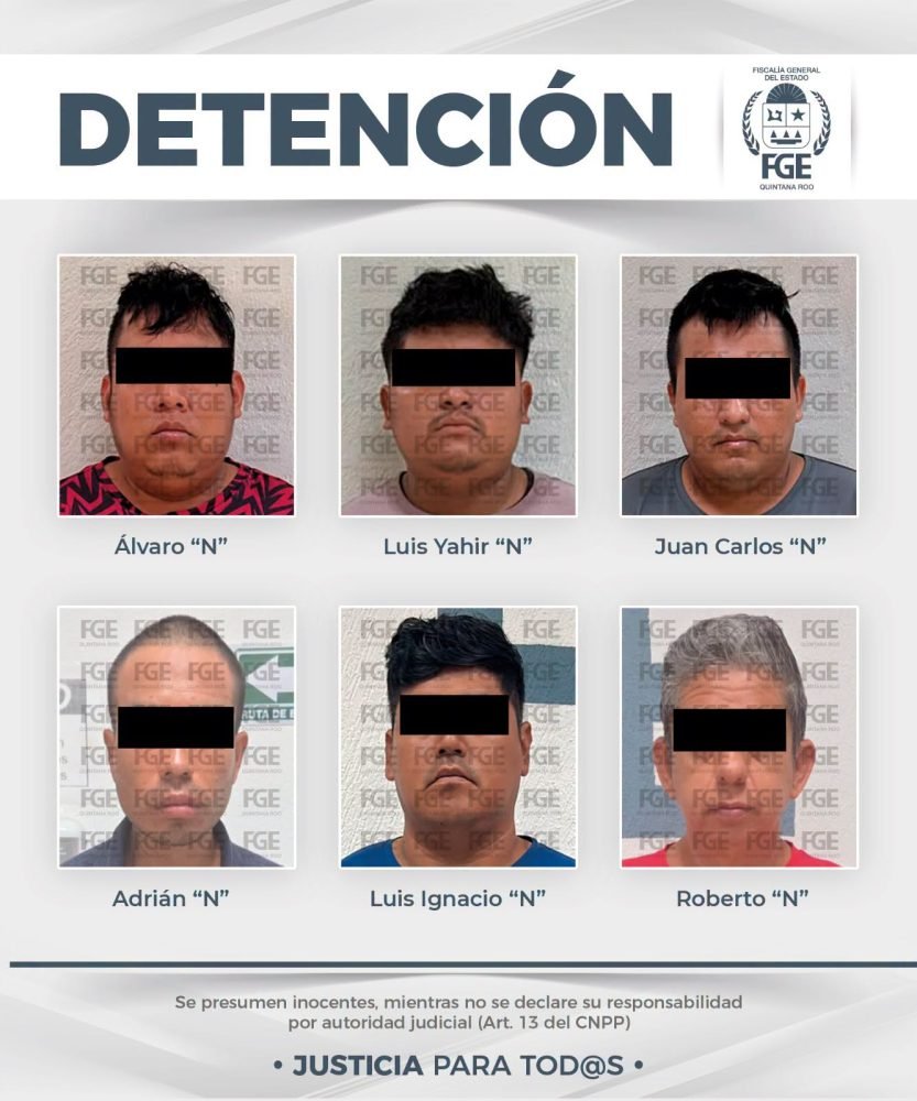 Police officers conduct an operation in Playa del Carmen, Quintana Roo, detaining six people on suspected drug offenses