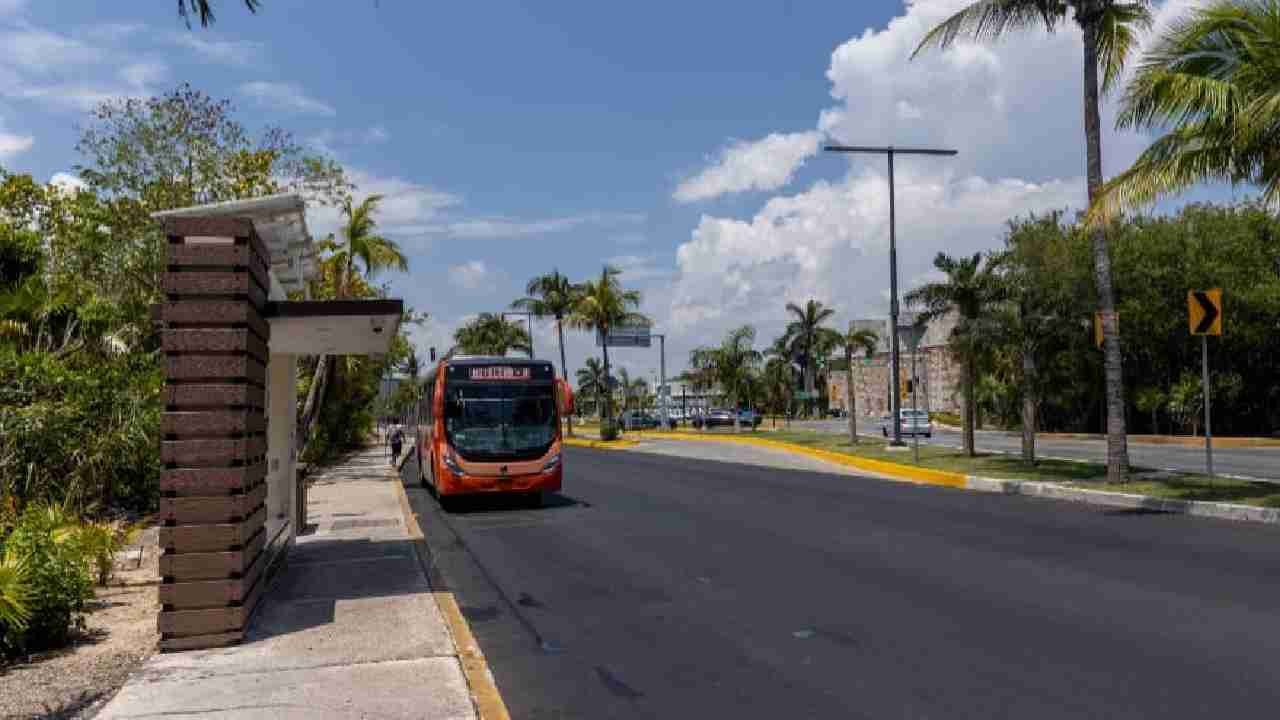 Kukulcán Boulevard in Cancún's hotel zone, where smart surveillance cameras and panic buttons were installed at public transit stops and later vandalized
