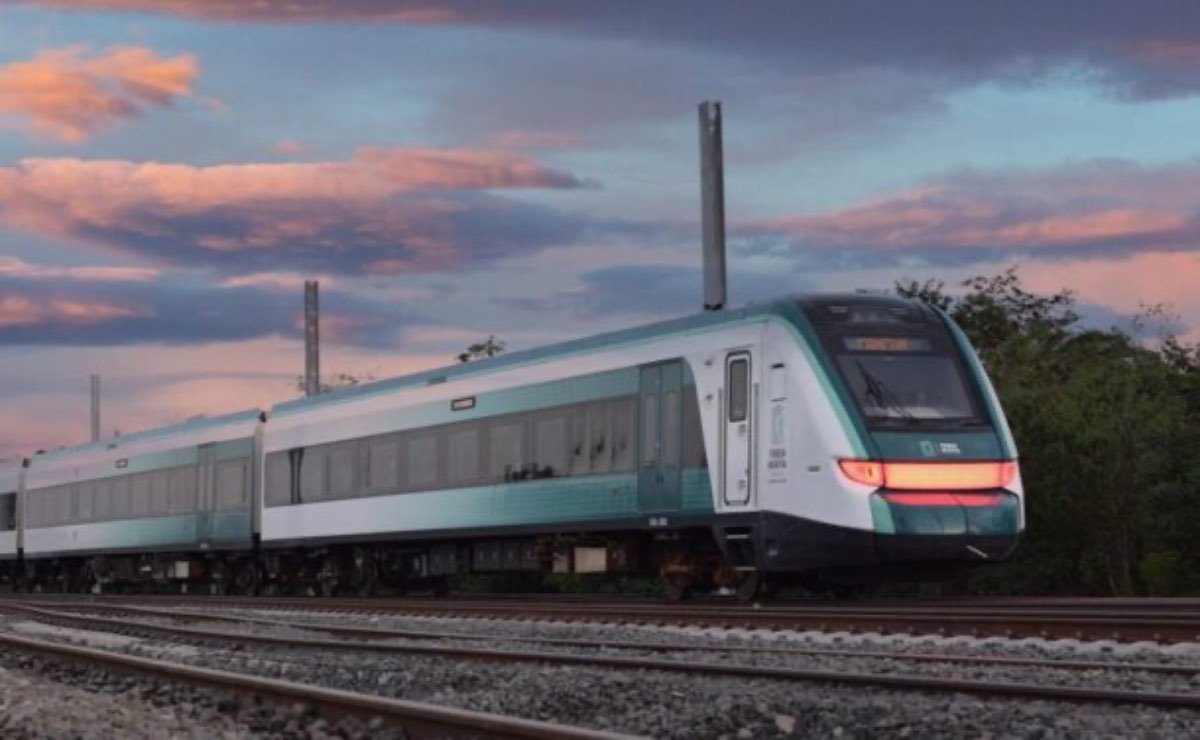 A Tren Maya train traveling along the railway in Mexico