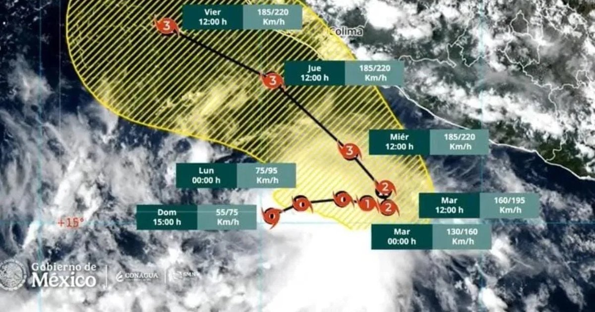Satellite view of a tropical depression gathering strength over the Pacific Ocean off Mexico's western coast