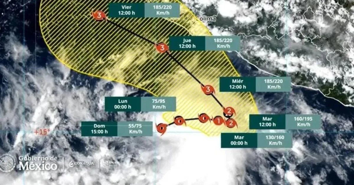 Satellite view of a tropical depression gathering strength over the Pacific Ocean off Mexico's western coast