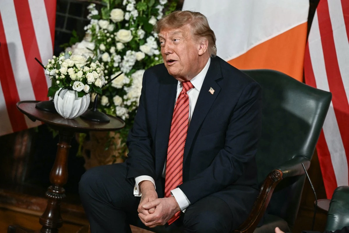 US President Donald Trump speaks to journalists during a two-day visit to Dublin, Ireland