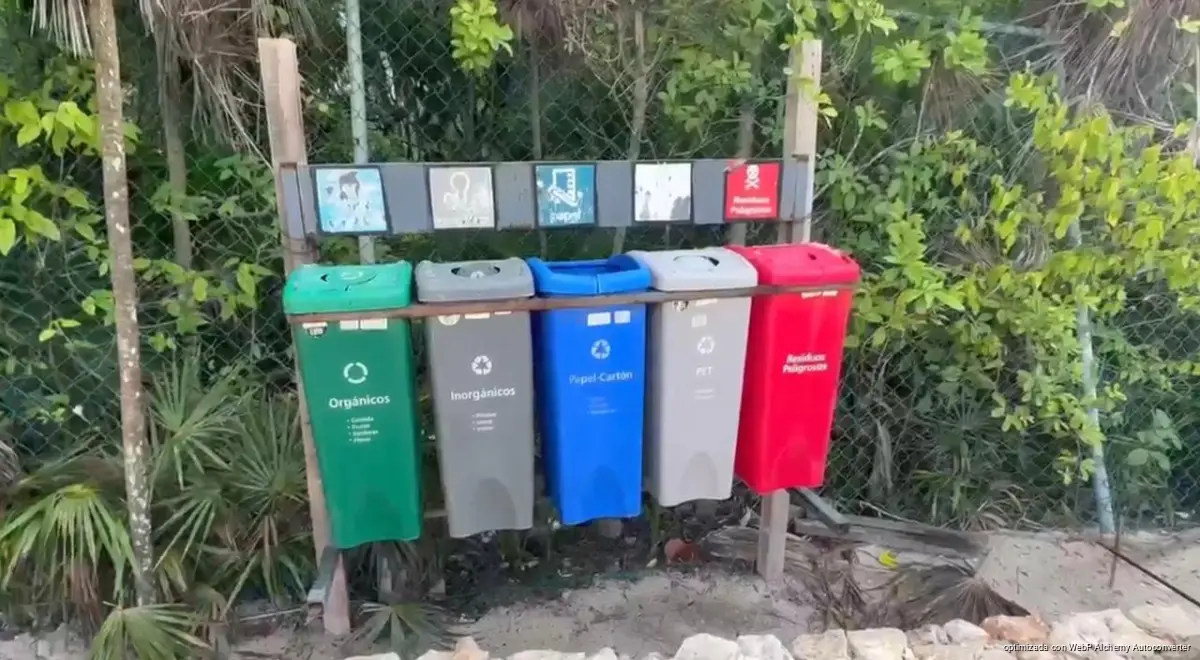 Staff at a Tulum Circula collection center sorting recyclable materials in Tulum, Quintana Roo