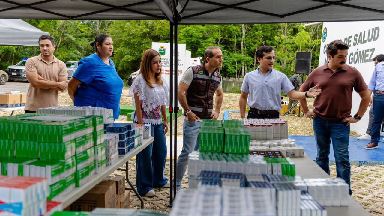 Boxes of free medicines delivered to community health houses in Tulum, Quintana Roo