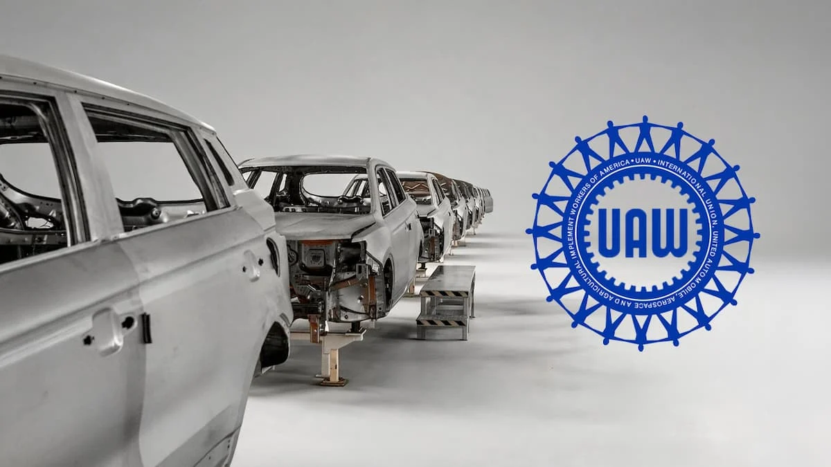 United Auto Workers leaders speaking at a trade policy event